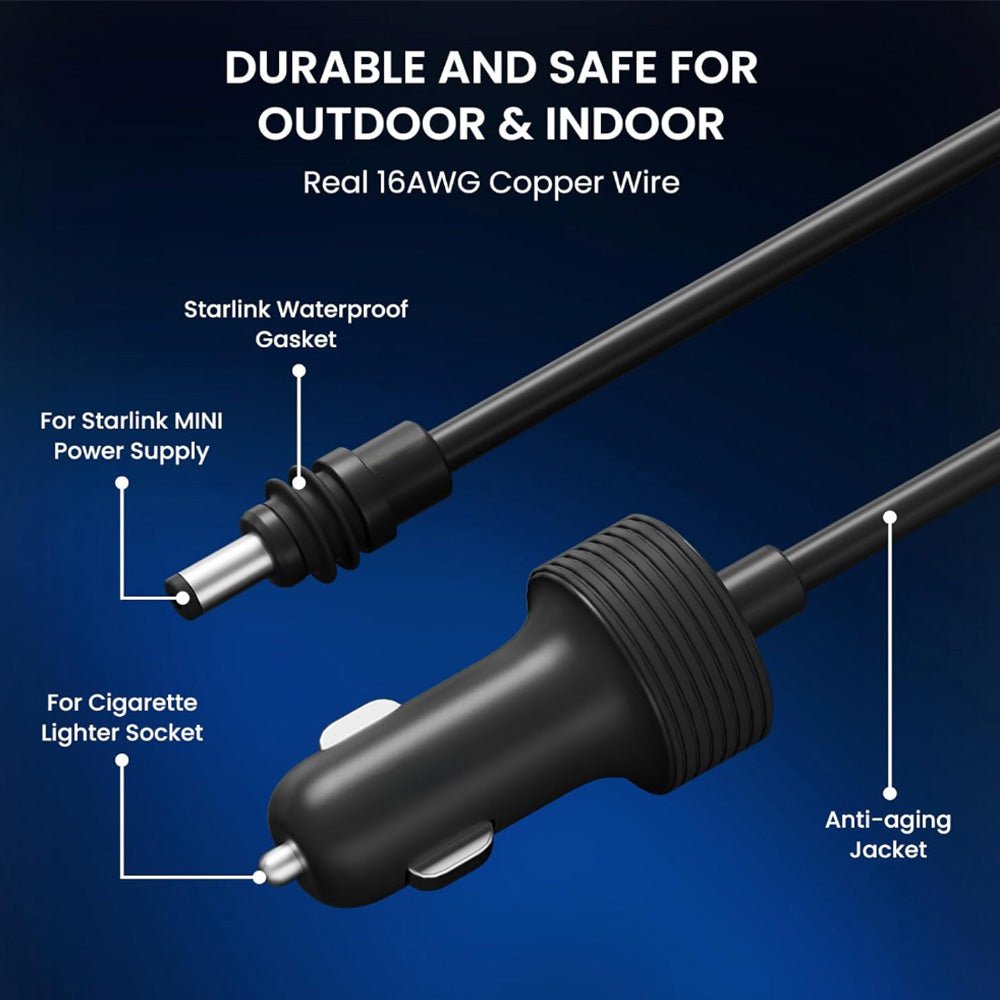 10FT Cigarette Lighter to DC Power Cable for Starlink Mini - OrbiMars