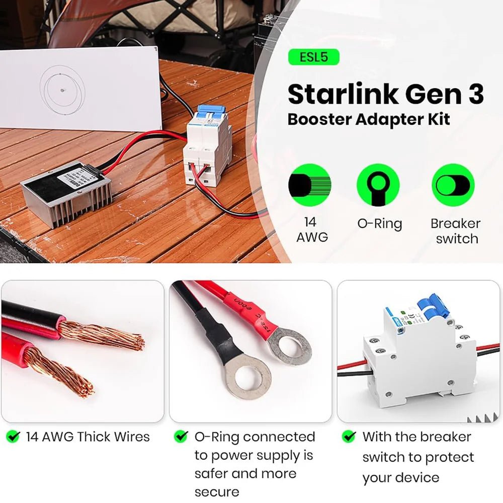 12V/24V to 57V Power Adapter with Switch for Starlink Gen 3 – Ring Terminal - OrbiMars