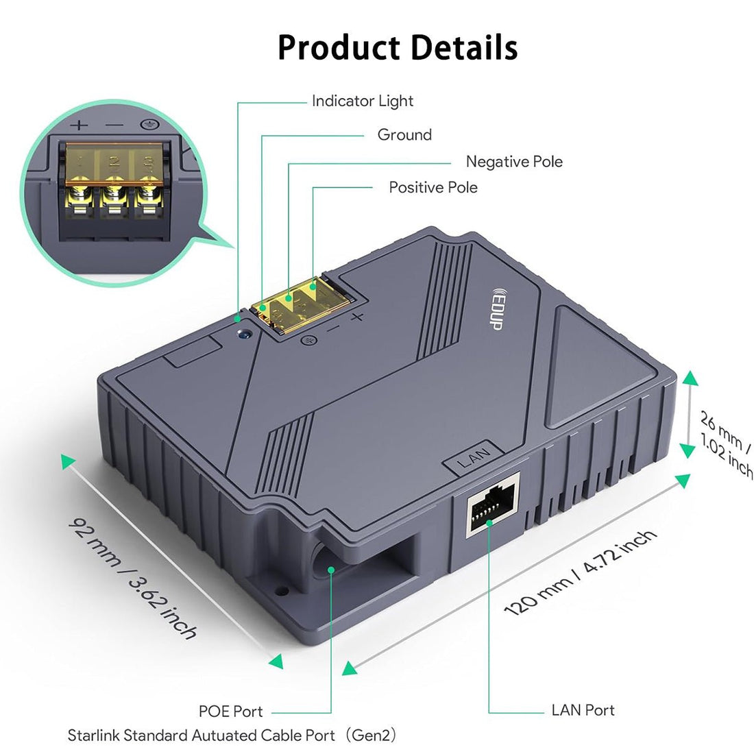 3 - in - 1 PoE Injector with 9 - 36V DC Step - Up Converter for Starlink Gen 2 - OrbiMars