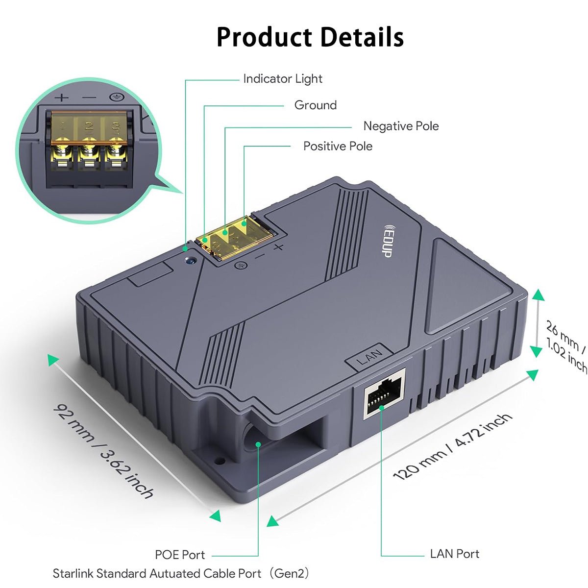 3 - in - 1 PoE Injector with 9 - 36V DC Step - Up Converter for Starlink Gen 2 - OrbiMars