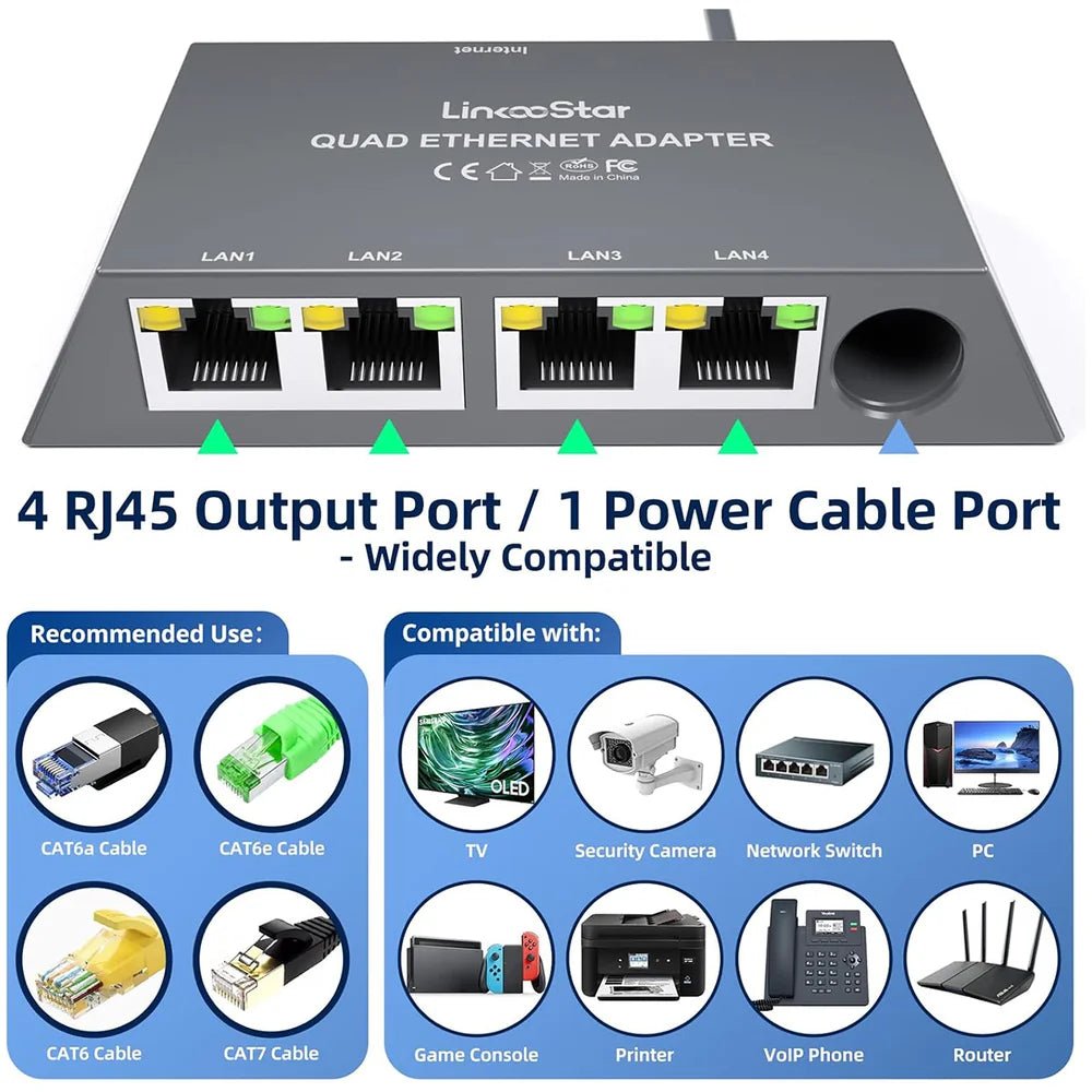 4 - Port Ethernet Adapter for Starlink Gen 3 / Mini – Connect Up to 4 Devices - OrbiMars