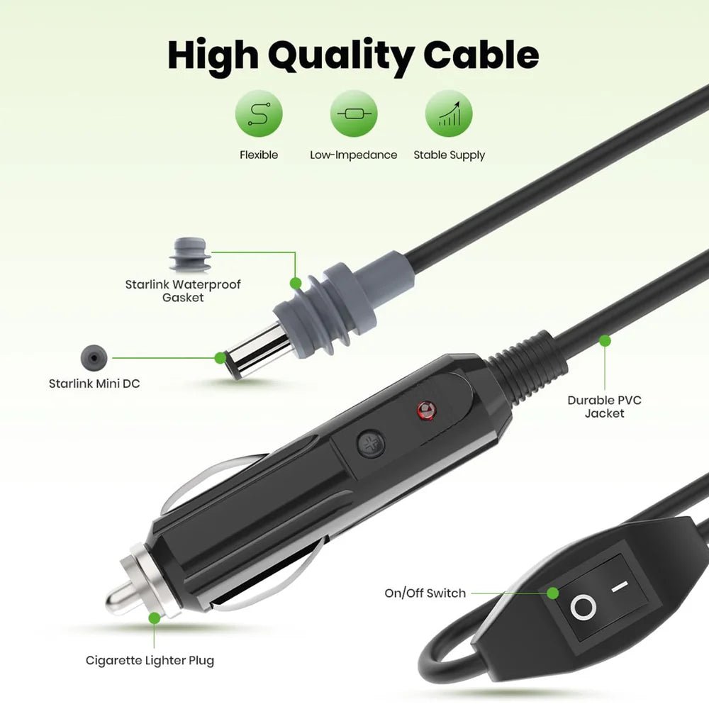 Car Charger to DC Starlink Cable with Switch for Mini - OrbiMars