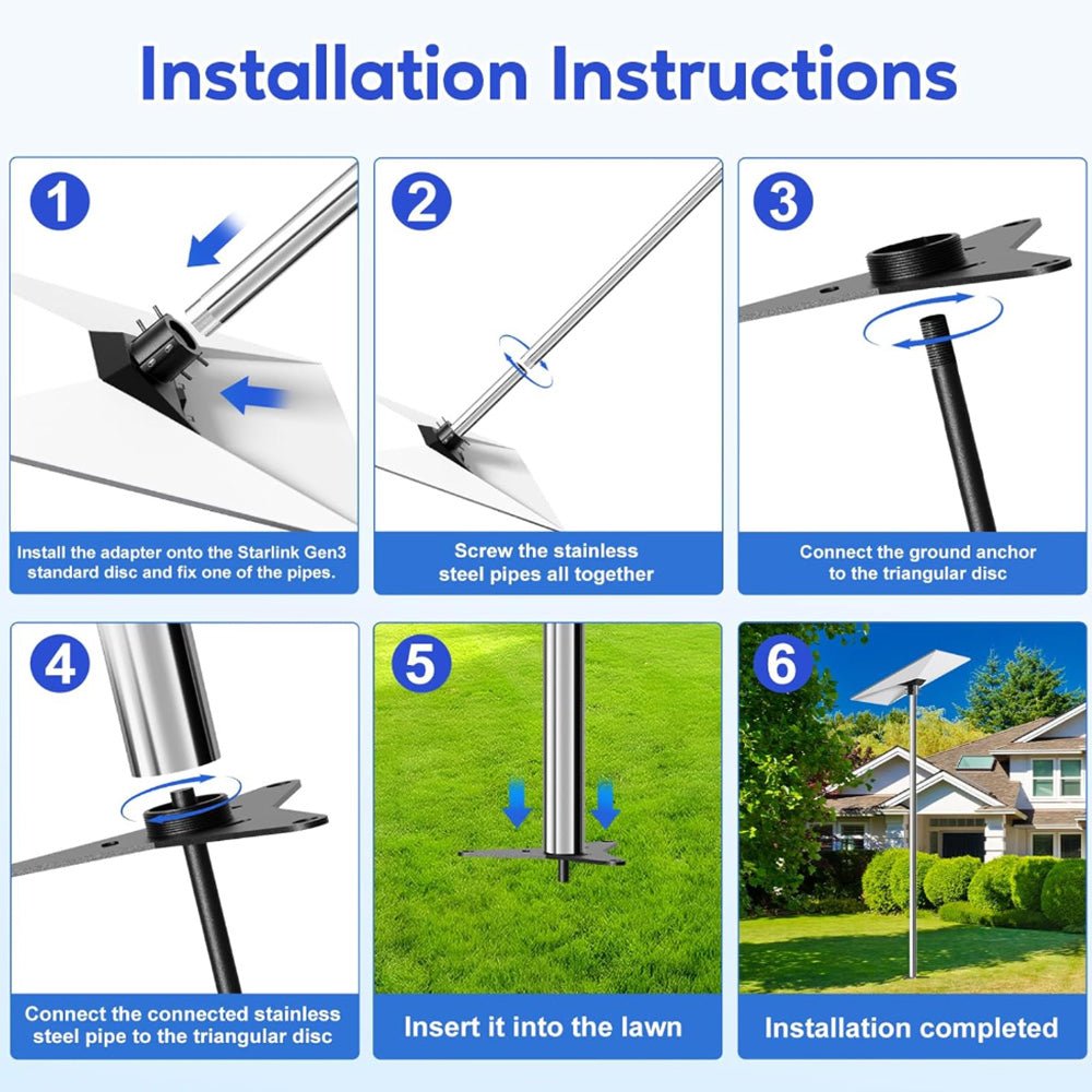 No - Dig Ground Anchor Pole Mount Kit for Starlink Gen 3 Dish - OrbiMars