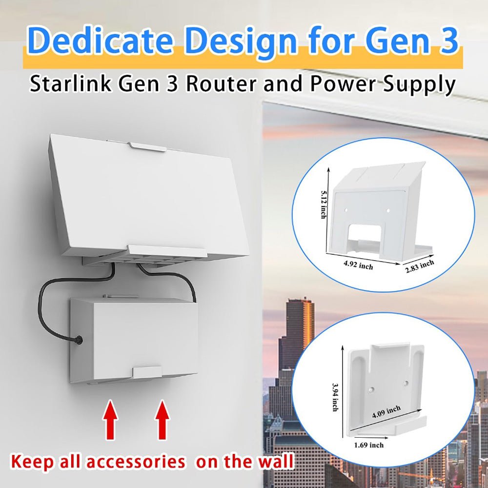Router & Power Supply Wall Mount Kit for Starlink Gen 3 - No Drilling or Screws Required - OrbiMars