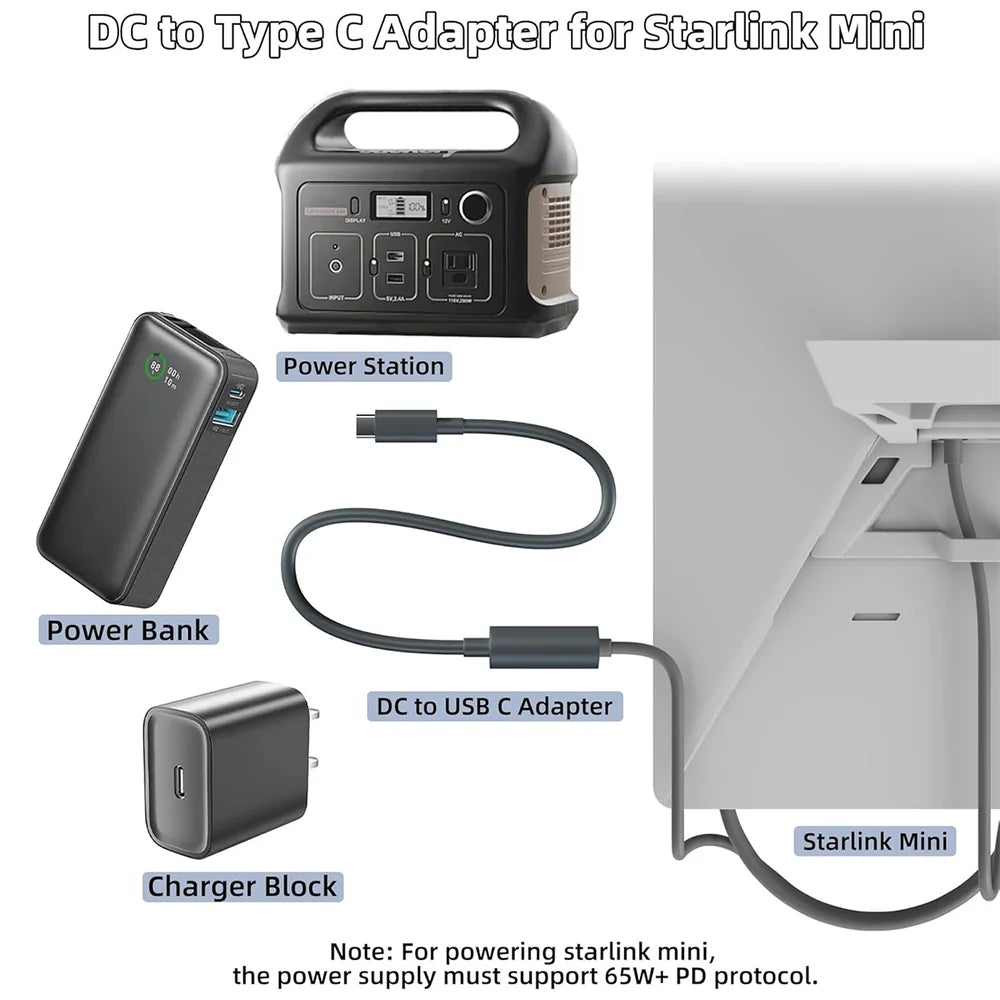 USB - C to DC Power Adapter Cable With PD Chip for Starlink Mini - OrbiMars